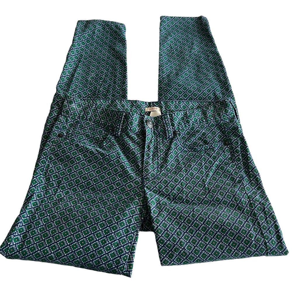 J. Crew Factory Geometric Print Corduroy Stretch Toothpick Pants 26 Blue Green